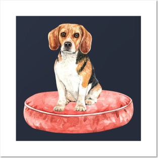 Cute Beagle on a Red Bed Posters and Art